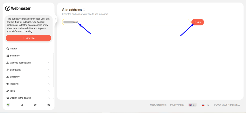 Add site address