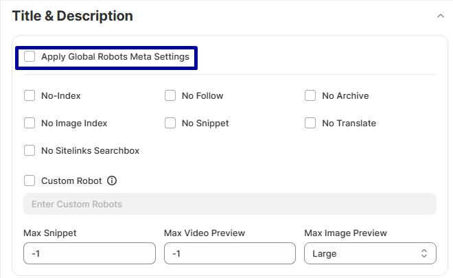 Title and description settings