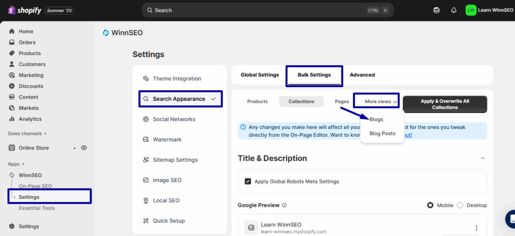 Bulk Settings for Blogs