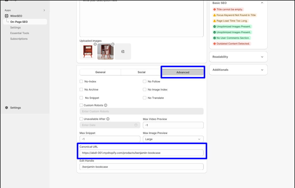 Canonical URL field