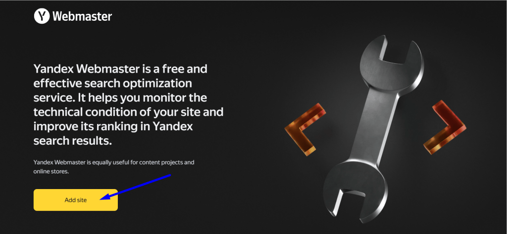 Visit the Yandex Webmaster website add site