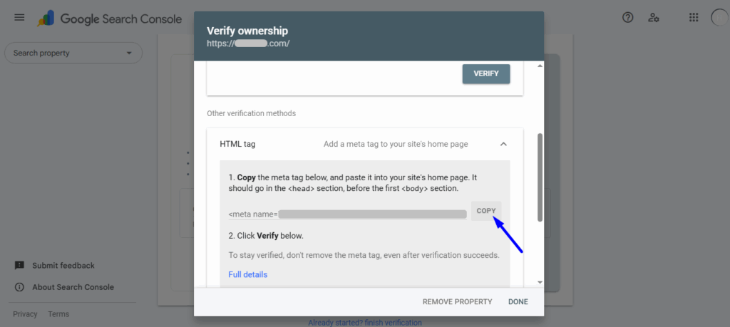 Copy to copy the HTML tag