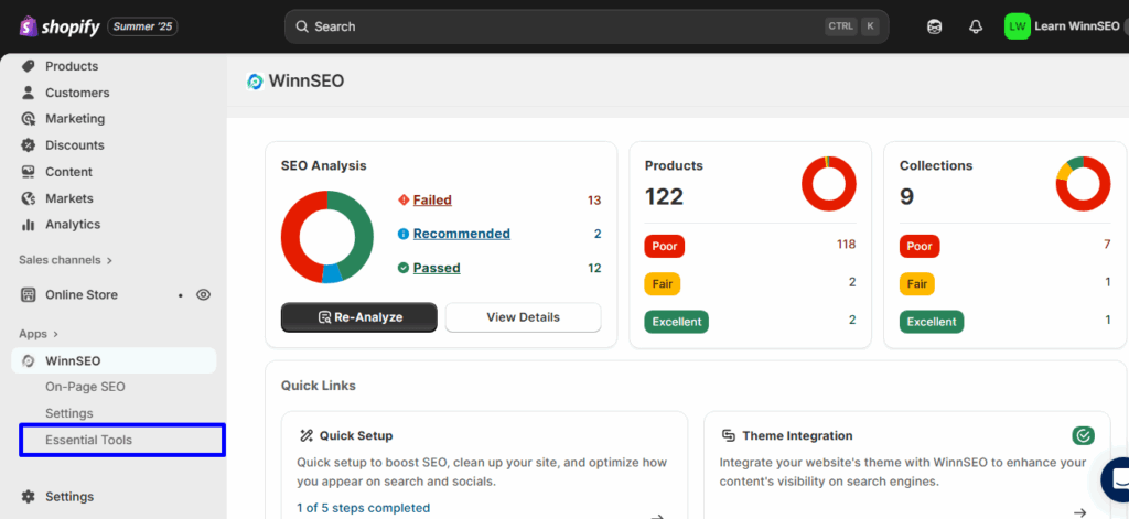 Find Essential tools under WinnSEO