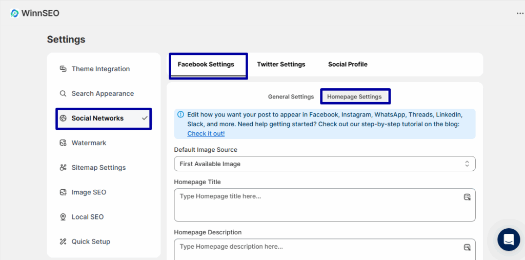 How to setting Facebook appearance in social media Using WinnSEO