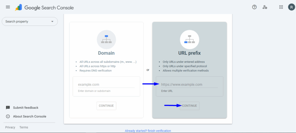 Insert the website URL in the URL Prefix property type