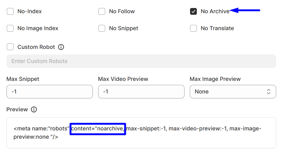 No archive option of global robots meta