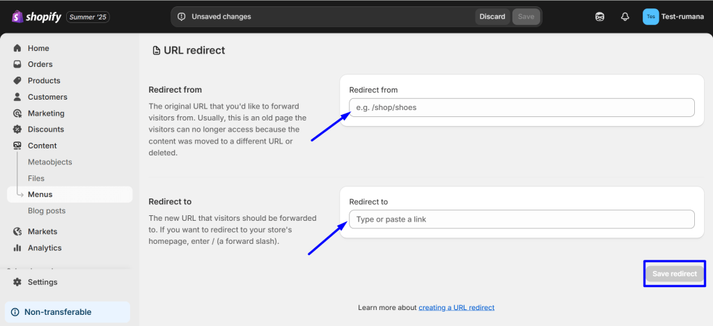 Redirect from and redirect to