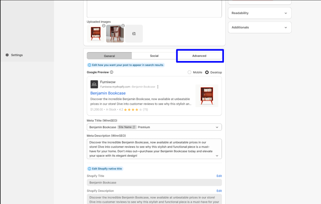 Select advanced tab