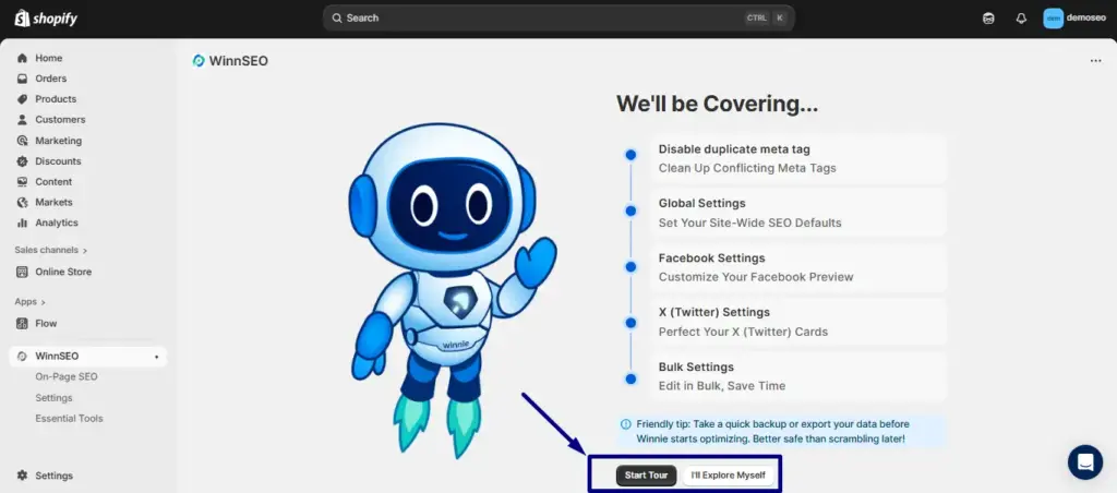 WinnSEO - #1 Shopify SEO App's Onboarding Page