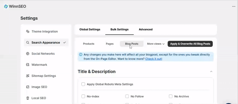 The Blog Posts settings at a glance for you