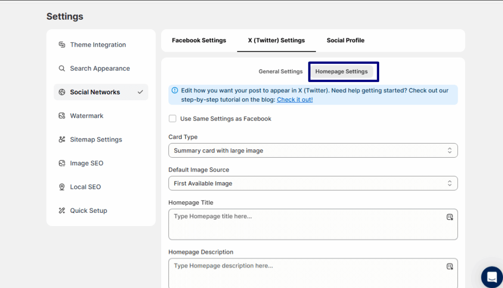 Twitter Homepage Settings by WinnSEO