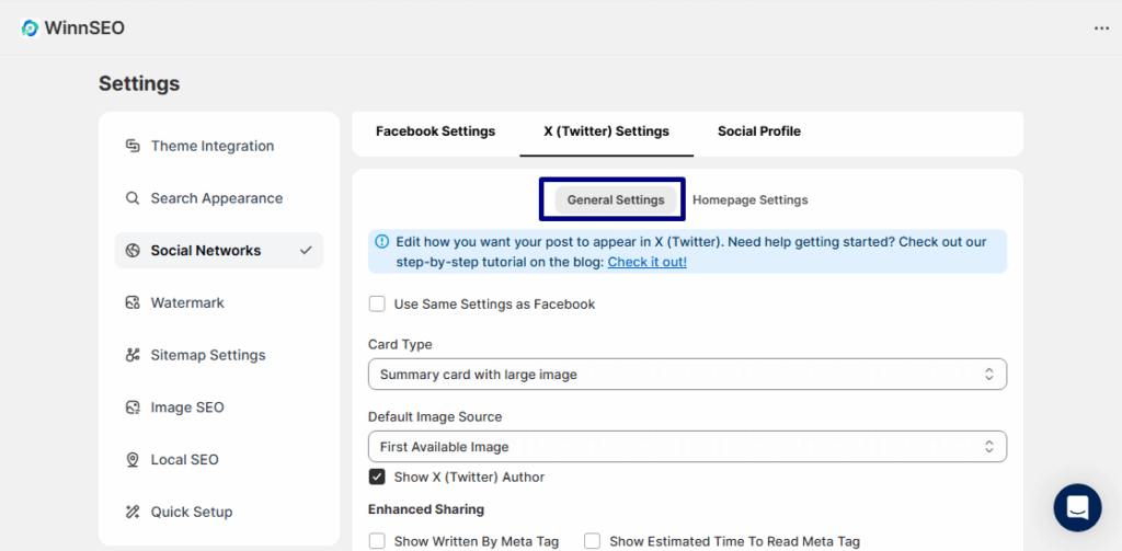 Twitter general settings