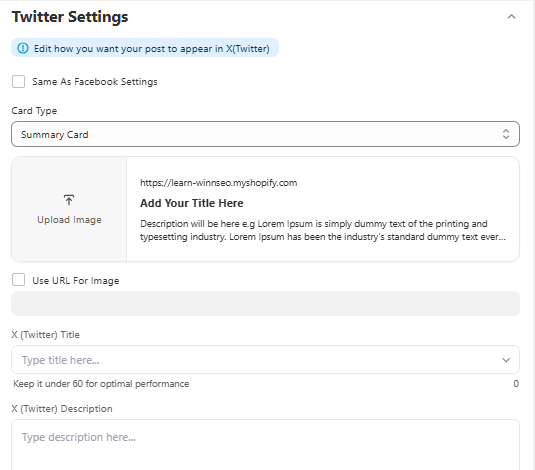 WinnSEO Twitter Bulk Setting Dashboard for Optimizing Bulk SEO in Shopify Stores with WinnSEO