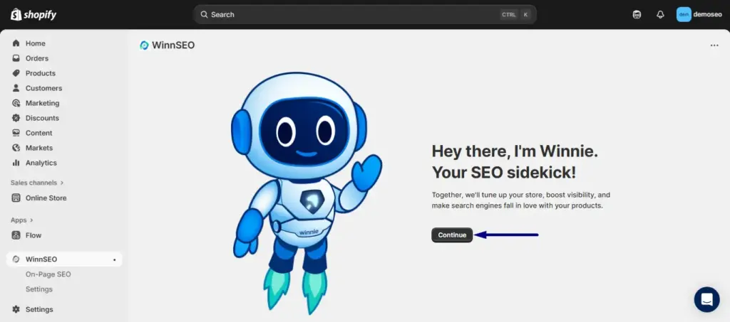 WinnSEO - #1 Shopify SEO App's Onboarding Page