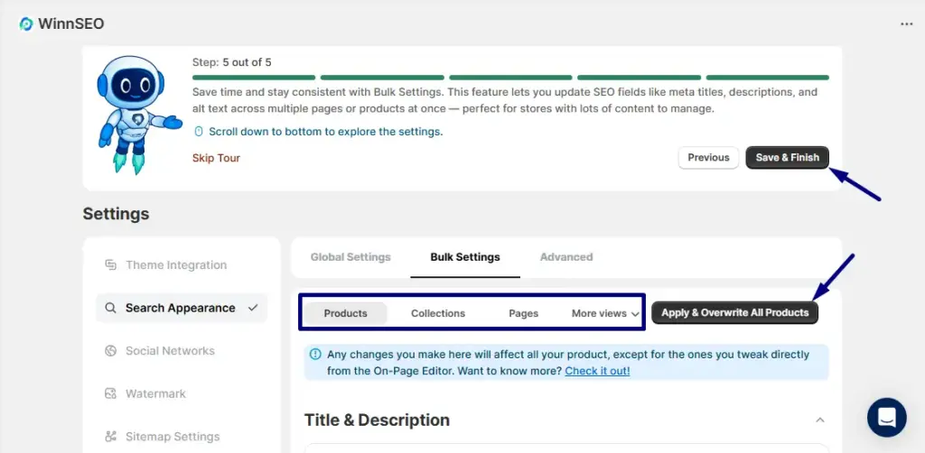 WinnSEO - #1 Shopify SEO App's bulk setting