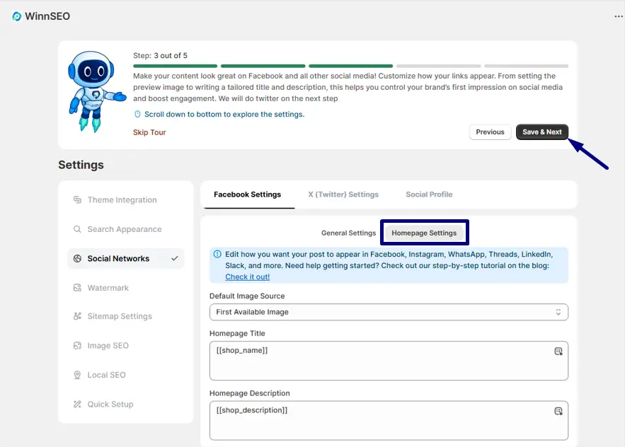 WinnSEO - #1 Shopify SEO App's homepage setting Page