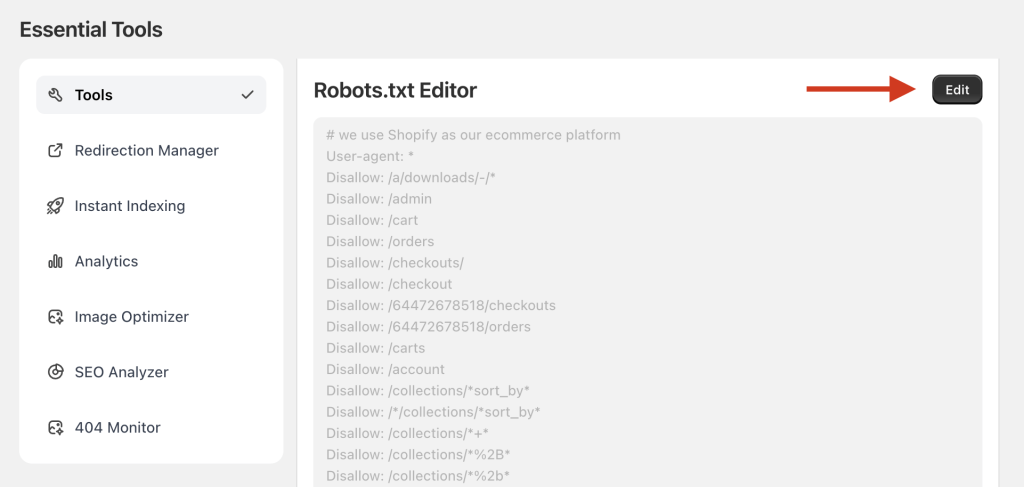 Shopify Store Robot.txt Editor with WinnSEO