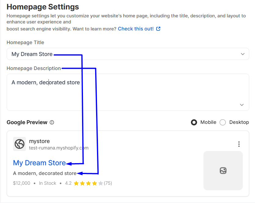 homepage settings