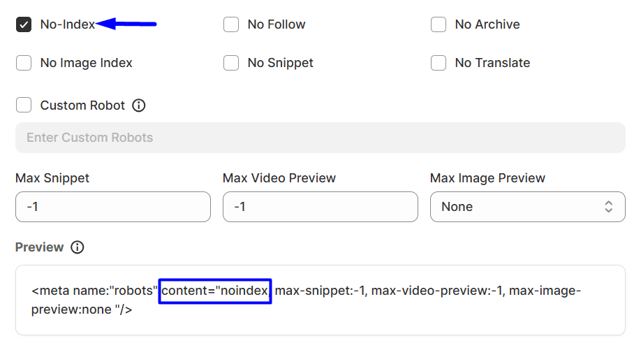 No index option of global robots meta