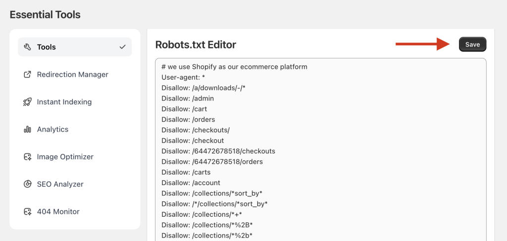 Shopify Store Robot.txt Editor with WinnSEO