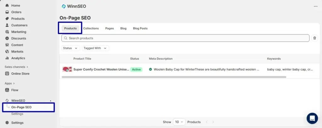 Find Products under On Page SEO