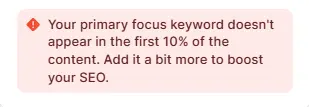 Focus keyword in the first 10% of the content