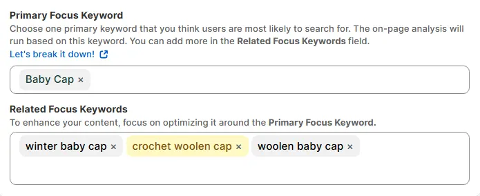 Setting Primary Focus Keyword with WinnSEO 