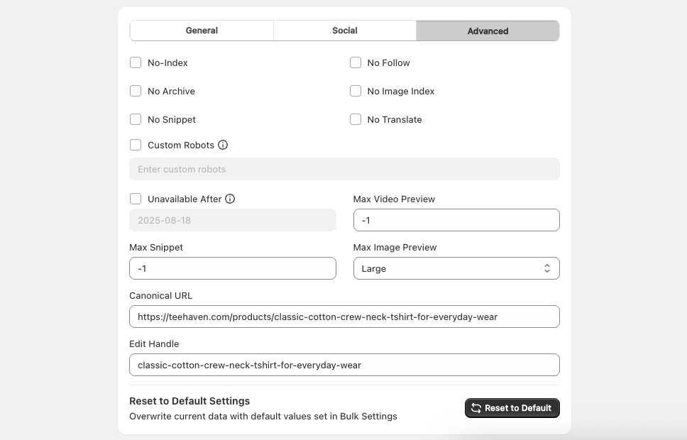 WinnSEO Advanced Settings