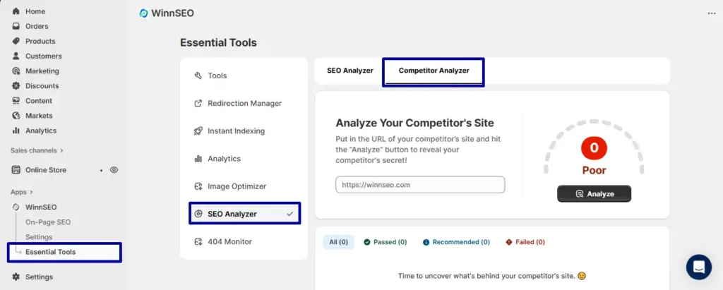 Find competitor analyzer under SEO analyzer