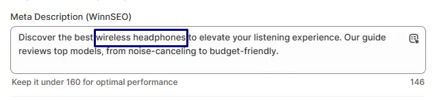 Focus keyword in the WinnSEO meta description