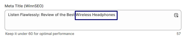 Focus keyword in the WinnSEO meta title