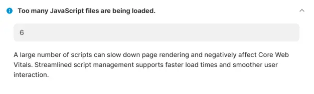 The number of JavaScript files is 5 or fewer