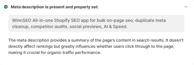 A meta description gives a short summary of your page