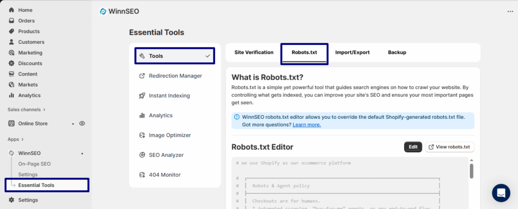 Set up Robots.txt with WinnSEO