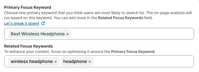 Setting keywords for blog page
