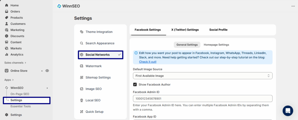 Set up Social Network with WinnSEO