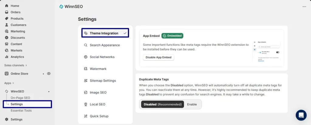 Disable the duplicate meta tags with WinnSEO
